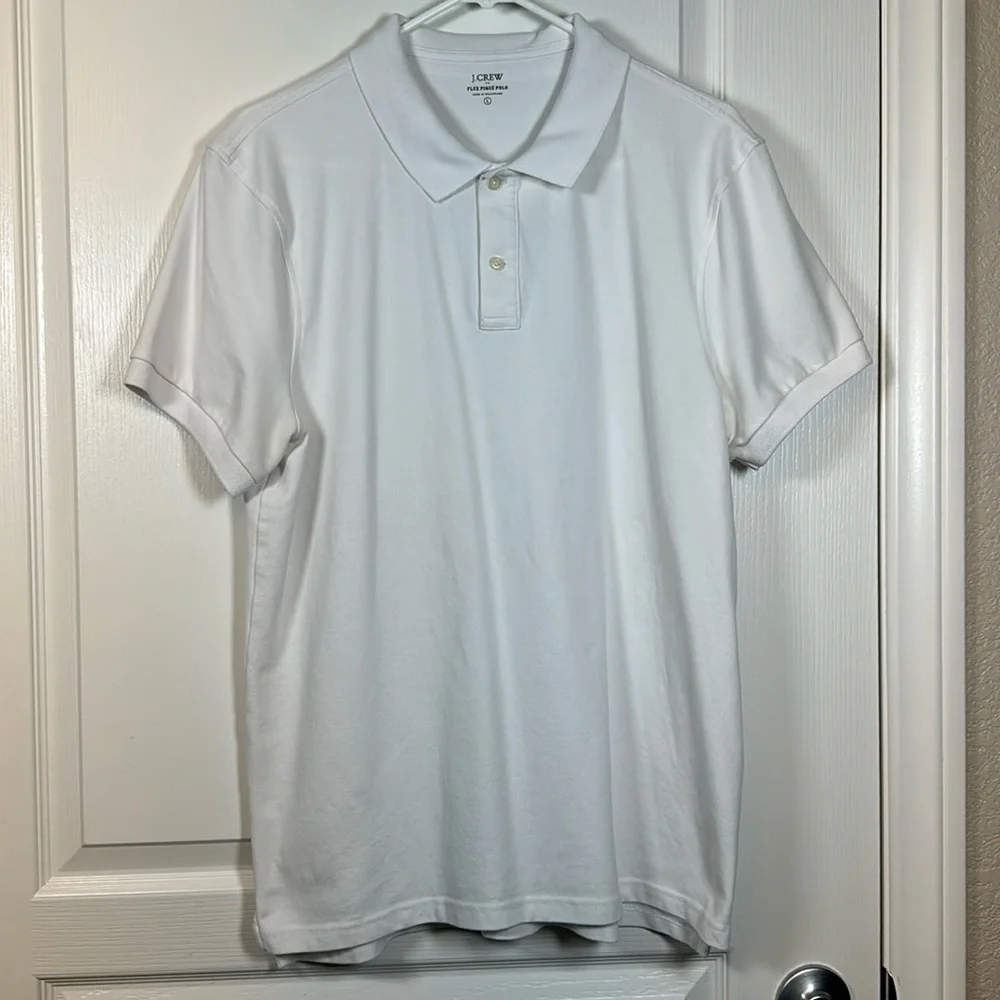 J Crew Large White Collared Pullover Pique Polo Casual Size Large EUC #0481-LA